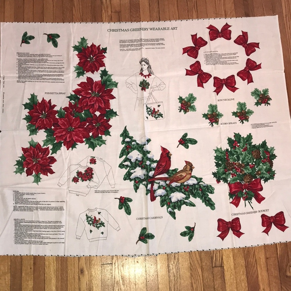 Vintage Christmas Greenery Wearable Art craft fabric panel